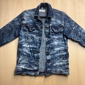Evolution In Design Mens Blue Acid Wash Denim Trucker Jacket Size M Streetwear